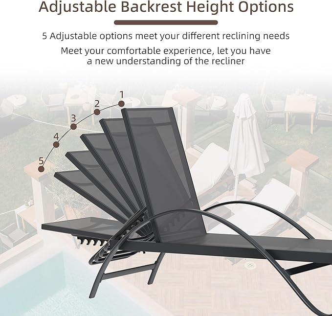 Shintenchi Patio Chaise Lounge Set of 2, Pool Chaise Lounge with Arm, Outdoor Lounge Chair with 5 Adjustable Backrest - Photo 5