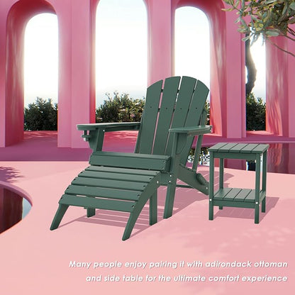 IVY&LANE Folding-Adirondack-Chairs-Set-of-2 | HDPE Plastic | Outdoor Fire Pit Chair with Cup Holder | Forest Green | Poly | Weather Resistant | for Patio Deck Poolside Garden Beach