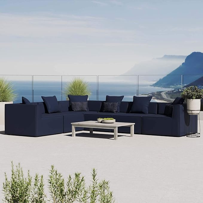Modway EEI-4385-NAV Saybrook Patio Upholstered 6-Piece Sectional Sofa in Navy - Photo 1