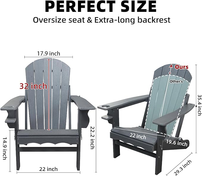 Fire Pit Chairs, HDPE Folding Adirondack Chairs Weather Resistant - Photo 3