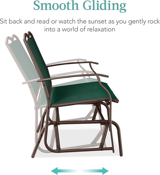 Best Choice Products 2-Person Outdoor Patio Swing Glider Steel Bench Loveseat Rocker for Deck, Porch w/Textilene Fabric - Photo 4