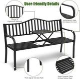 HAPPYGRILL Outdoor Garden Bench Metal Patio Loveseat Benches with Pullout Table for Yard Lawn Porch - Photo 5