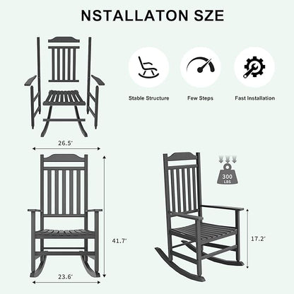 Outdoor Rocking Chair Set of 2,Porch Rocker All Weather Resistant Porch Rocker for Lawn Garden High Back Armrest Set of 2 (Black)