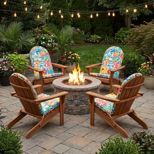 BrylaneHome Adirondack Chair Cushion - 44" L x 18" W x 2" H - Patio & Outdoor - Water, Stain & Fade Resistant - Black Ikat