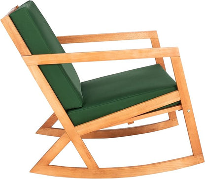 Safavieh Outdoor Collection Vernon Wood Cushion Rocking Chair PAT7013N, Natural/Green