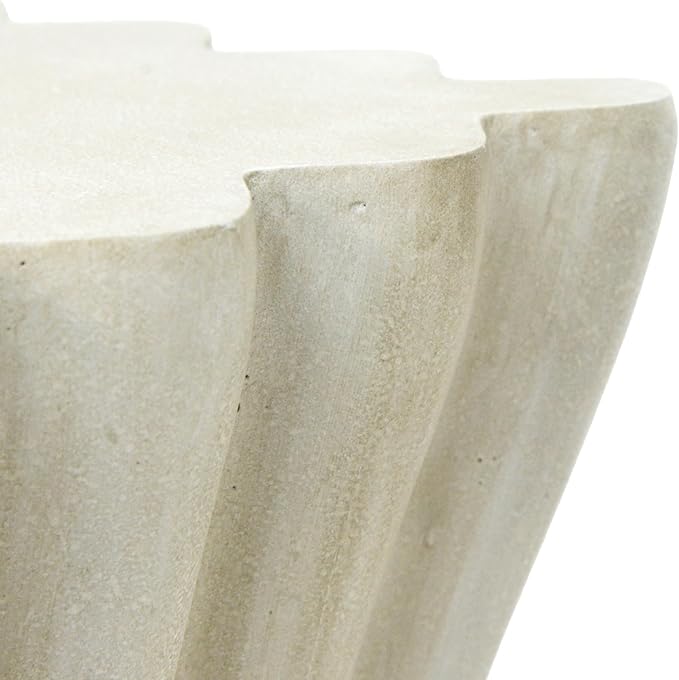 Outdoor Side Table Concrete End Table Faux Stone Side Tables Small Square Coffee Tables for Indoor Outdoor, Garden Stool Plant Stand for Porch, Patio,16.75"X23.25" Retro White