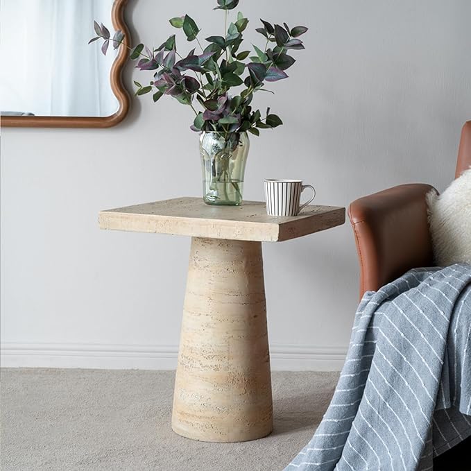 Faux Stone Side Table Square End Table, Patio Small Drink Table for Small Spaces - Photo 8