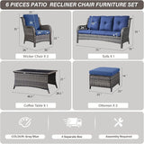 Belord Patio Wicker Sofa Set 6 Pieces Patio Furniture Set Outdoor Couch, 2 Patio Wicker Chairs with 1 Sofa - Photo 3