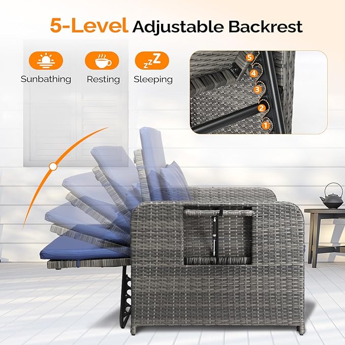 VINGLI Patio Daybed, Wicker Outdoor Daybed with Storage Ottoman & 5-Level Adjustable Backrest - Photo 4