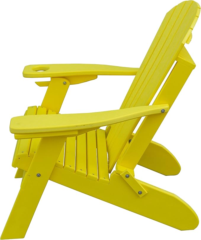 Furniture Barn USA Poly Folding Adirondack Chair with Smart Phone Holder, Lemon Yellow