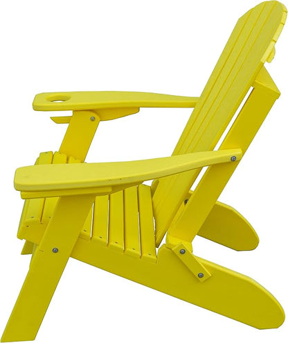 Furniture Barn USA Poly Folding Adirondack Chair with Smart Phone Holder, Lemon Yellow