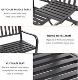 VINGLI 59" Outdoor Metal Bench Patio Bench with Built in Table Park Bench Garden Bench - Photo 4