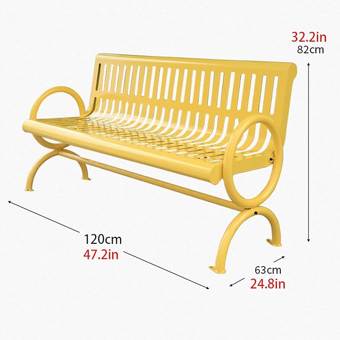 Outdoor Bench, 2 Seater Garden Patio Bench, Metal Bench with Curved Design, Park Bench with Backrest and Armrest for Front Porch Park Outside Furniture Decor(Blue)