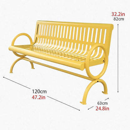 Outdoor Bench, 2 Seater Garden Patio Bench, Metal Bench with Curved Design, Park Bench with Backrest and Armrest for Front Porch Park Outside Furniture Decor(Yellow)