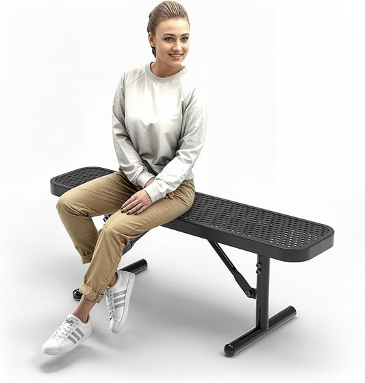 Heavy-Duty Outdoor Metal Bench, Thermoplastic-Coated, Portable, Weatherproof, Commercial-Grade for Parks, Gardens, Patios, Stores & More (4 Ft - Portable, Black)