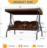3 in 1 Patio Swing with Adjustable Canopy for Adults, 3 Seat Outdoor Swing with Thickened Cushions - Photo 2