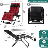 UDPATIO Oversized Zero Gravity Chair Set of 2, 29In XL Patio Reclining Chair with Cushion, Outdoor Folding Recliner - Photo 5