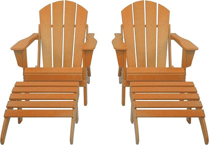 WestinTrends Malibu Outdoor Lounge Chair Set, 4-Pieces Adirondack Chair Set of 2 with Ottoman, All Weather Poly Lumber Patio Lawn Folding Chair for Outside Pool Beach, Orange