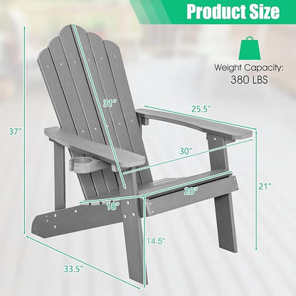 Giantex Outdoor Adirondack Chair - Oversized Patio Chairs w/Hidden Cup Holder, Realistic Wood Grain, 380 LBS Weight Capacity, Weather Resistant Firepit Chairs for Backyard, Garden (4, Light Grey)
