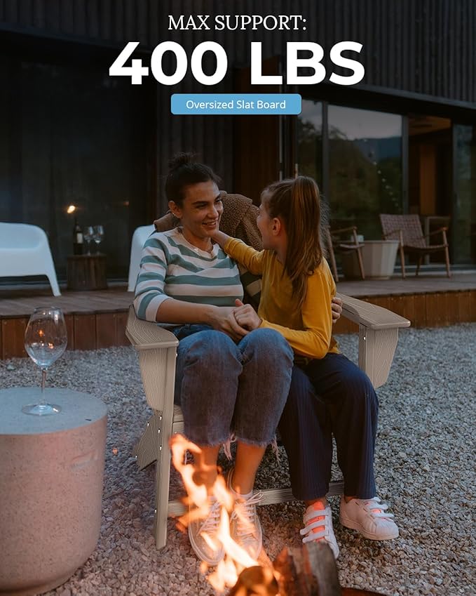 BRIOPAWS Adirondack-Chairs-Set of 2 | Wood Grain | Fire Pit Chair | Oversized | HDPE Plastic | Weather Resistant | for Deck Outdoor Poolside Campfire