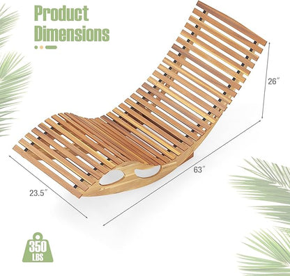 Tangkula Outdoor Chaise Lounge Chair Set of 2, Acacia Wood Rocking Sun Lounger with Slatted Backrest and Seat, Wooden Rocker Lounge Chair for Patio, Garden and Poolside