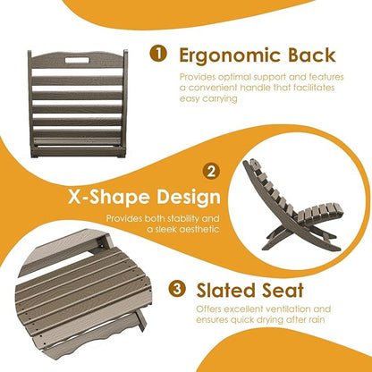 IVY&LANE Portable Xavier-Chairs Set of 2 | Folding-Adirondack-Chair | Wave | HDPE Plastic | Wood Grain | All-Weather Resistant | for Outdoor Fire-Pit Patio Lawn Beach Poolside