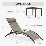 PURPLE LEAF Outdoor Chaise Lounge Chair Set of 3 Patio Pool Lounger Bronze Aluminum Chairs with Side Table Adjustable - Photo 2