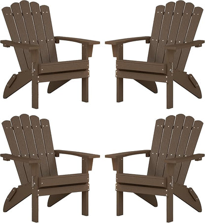 Adirondack Chairs, Folding Chairs Set of 4, Heavy Duty Weather-Resistant Patio Chairs with Wide Armrests & Ergonomic High Back, HDPE Fire Pit Seating for Backyard, Garden, Porch