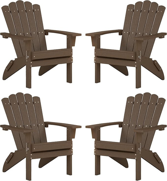 Adirondack Chairs, Folding Chairs Set of 4, Heavy Duty Weather-Resistant Patio Chairs with Wide Armrests & Ergonomic High Back, HDPE Fire Pit Seating for Backyard, Garden, Porch