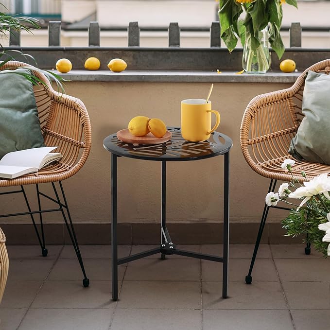 Party Zealot Set of 2 Small Round Metal Side Tables, 13-Inch Black Outdoor End Tables for Patio, Balcony, Porch or Garden – Weather-Resistant Corner Coffee Table for Small Spaces & Indoor Plant Stand