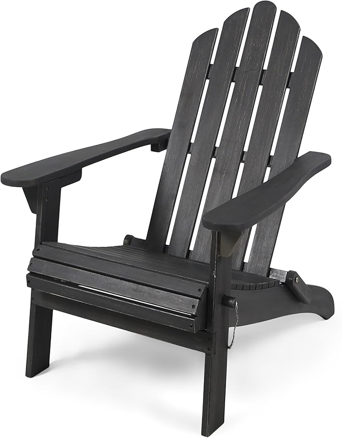 Christopher Knight Home Foldable Adirondack Chair Outdoor Acacia Wood Patio Chair with Slat Panel Design and Compact Folding Frame for Porch Backyard