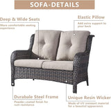 HUMMUH 4 Piece Patio Conversation Furniture Set PE Wicker Rattan Outdoor Loveseat Sofa, Patio Chairs - Photo 3