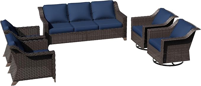 5 Pieces Patio Conversation Furniture Set - 1 Sofa, 2 Armchairs, 2 Swivel Chairs - Photo 7