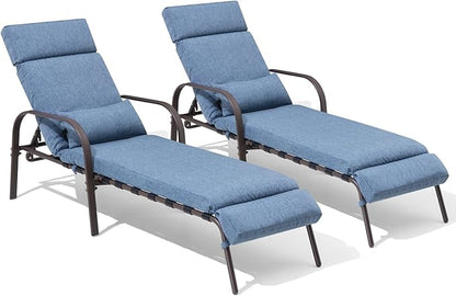 Crestlive Products Chaise Lounge Chair Outdoor Set of 2 with Cushion & Pillow, Adjustable 5 Position Pool Recliner, Outdoor Lounge Furniture All Weather for Patio, Beach, Yard, Pool (2PCS Dark Blue)