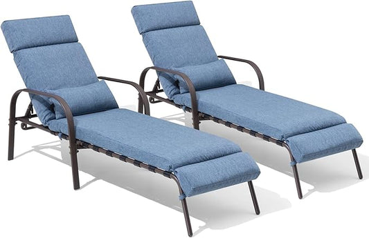 Crestlive Products Chaise Lounge Chair Outdoor Set of 2 with Cushion & Pillow, Adjustable 5 Position Pool Recliner, Outdoor Lounge Furniture All Weather for Patio, Beach, Yard, Pool (2PCS Dark Blue)