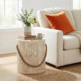 Faux Stump Side Table Outdoor Concrete End Table with Braided Cord Small Round Coffee Tables for Indoor Outdoor - Photo 1