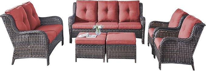 Rilyson Outdoor Patio Furniture Sofa Set - 6 Piece Rattan Wicker Patio Sectional Conversation Sets with 1 Sofa - Photo 3