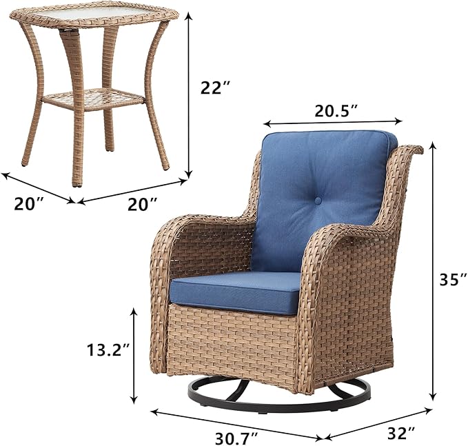 Rilyson Patio Chairs Rocking Swivel Chiar - 3 Piece Outdoor Wicker Patio Bistro Set Rattan Rocker Glider Chairs with - Photo 2