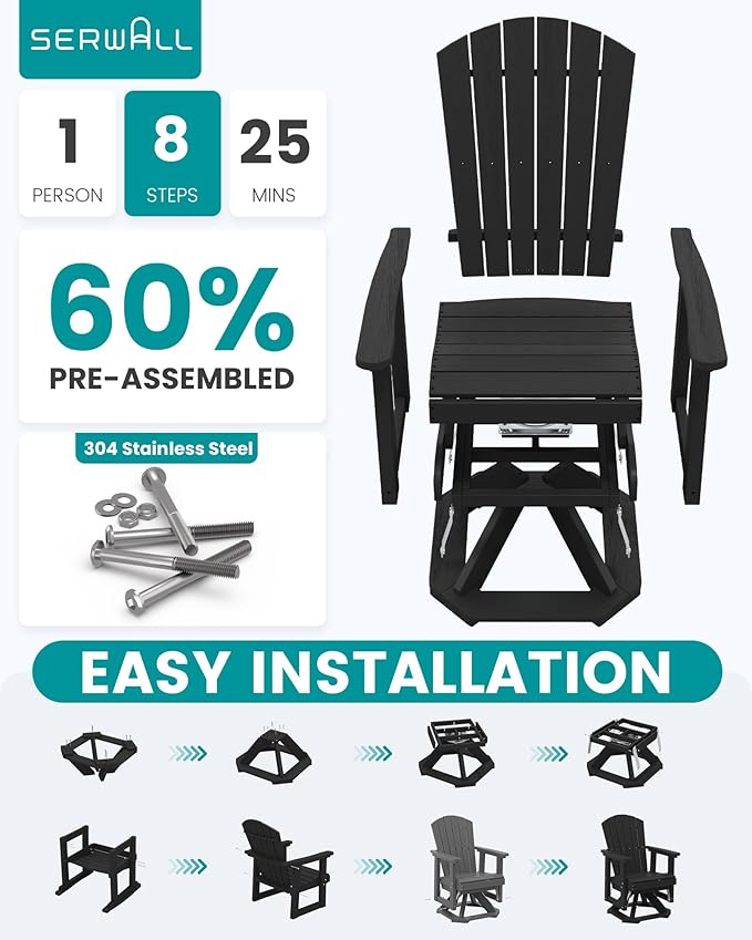 SERWALL Adirondack Swivel Glider Chair, HDPE Glider Set of 2 for Outdoor, All-Weather Glider Chair for Porch, Balcony - Photo 8