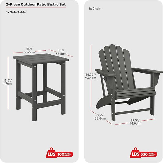 Costaelm Lakeview Outdoor Patio HDPE Adirondack Chair with Cup Holder and Table Set, Gray