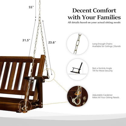VINGLI Heavy Duty 880 LBS 4 FT Outdoor Porch Swing, Patio Hanging Swing Bench for Yard, Rustic