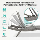 80'' Outdoor Wicker Chaise Lounge Chairs Set of 2, Patio Rattan Reclining Chair with Pull-Out Side Table - Photo 5