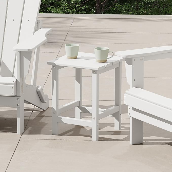 Costaelm Square Outdoor Side Tables, Adirondack Patio Tables for Outside, HDPE Patio End Table Weather Resistant, Balcony Table for Pool, Seaside, Backyard, Porch, Indoor Companion, White