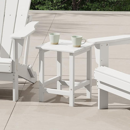 Costaelm Square Outdoor Side Tables, Adirondack Patio Tables for Outside, HDPE Patio End Table Weather Resistant, Balcony Table for Pool, Seaside, Backyard, Porch, Indoor Companion, White