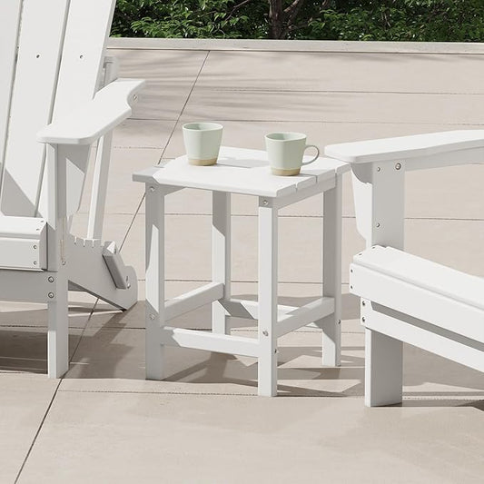 Costaelm Square Outdoor Side Tables, Adirondack Patio Tables for Outside, HDPE Patio End Table Weather Resistant, Balcony Table for Pool, Seaside, Backyard, Porch, Indoor Companion, White