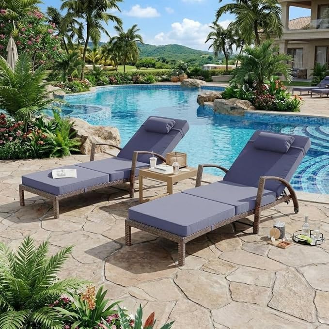 GarveeLife Outdoor Wicker Chaise Lounge Chair with Cushion, Metal Frame Patio Reclining Lounge Bed - Photo 1