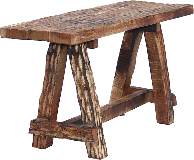 The Urban Port Wooden Garden Patio Bench with Retro Etching, Cappuccino Brown - Photo 4