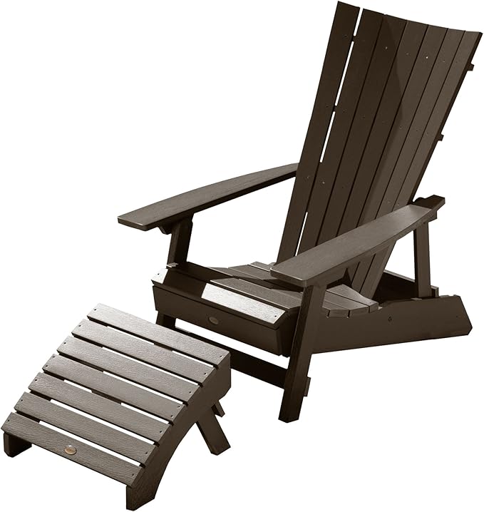 Highwood AD-KITADRI1-ACE Manhattan Beach Adirondack Chair with Ottoman, Weathered Acorn