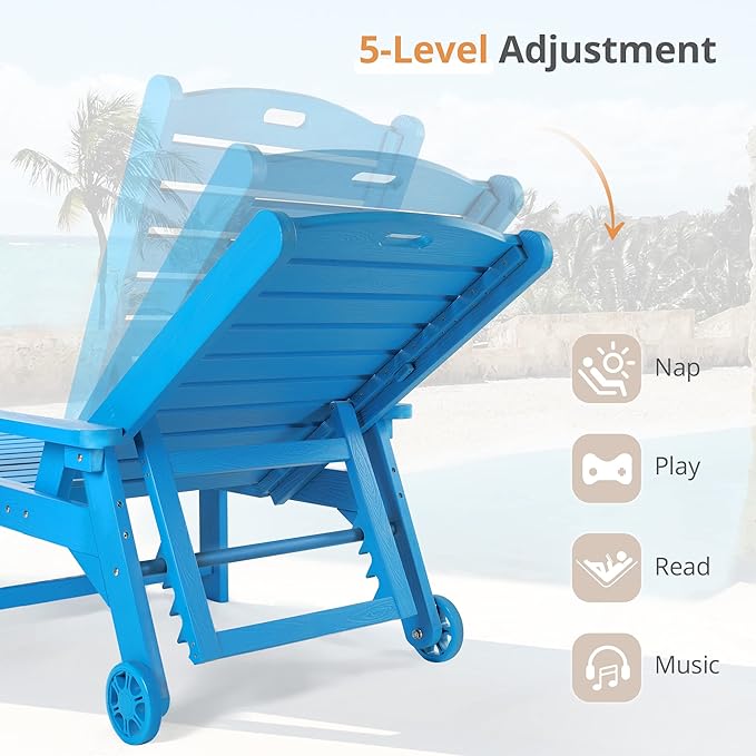 LUE BONA Outdoor Chaise Lounge, HDPS Chaise Lounger, 5 Positions Adjustable Lounge Chairs - Photo 7