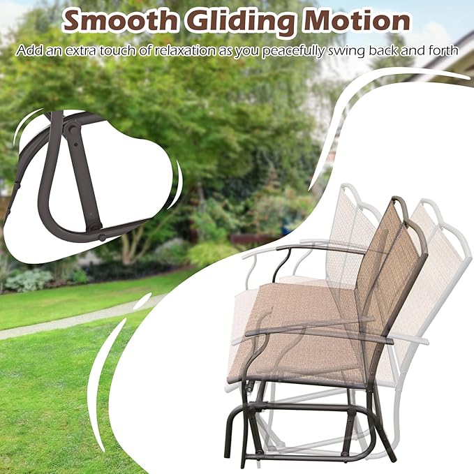 Giantex Patio Glider, 2-Person Outdoor Rocking Chair with Metal Frame and Breathable Fabric, Load 400 Lbs - Photo 6